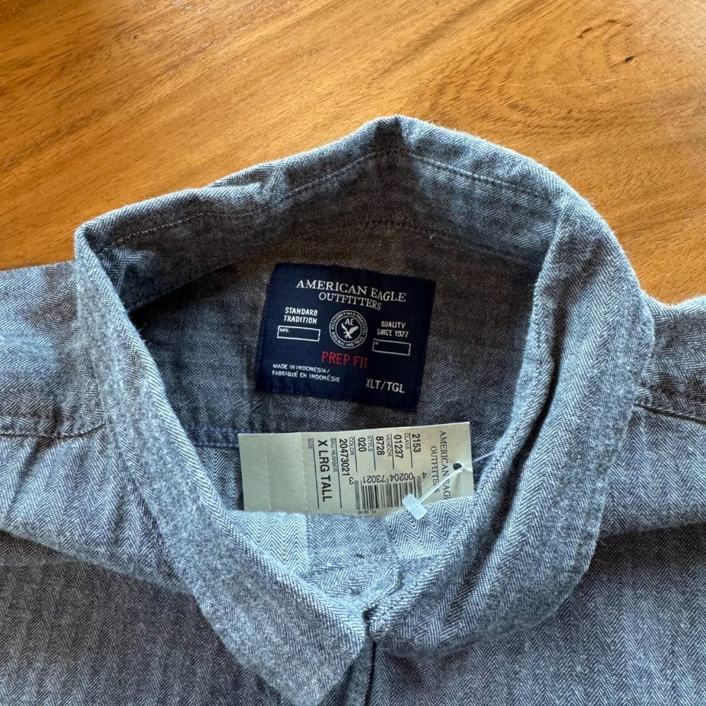 American Eagle Mens Gray Long Sleeve Flannel Shirt XLT NWT - Picture 6 of 11